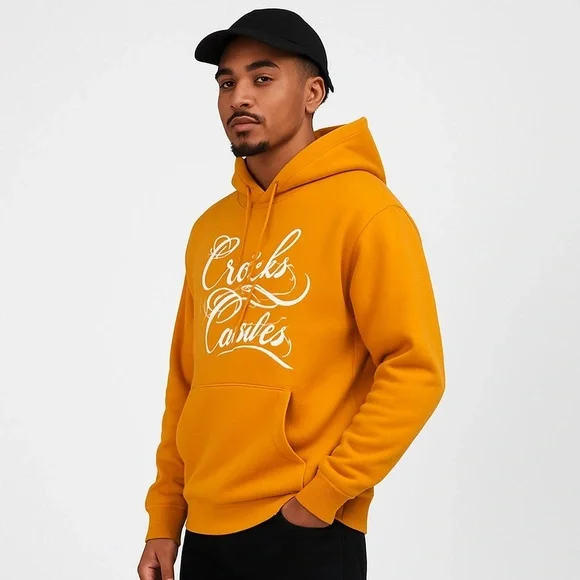 Crooks & Castles Script Logo Hoodie (M) Mustard/Gold Streetwear Skate Y2K - Picture 4 of 14